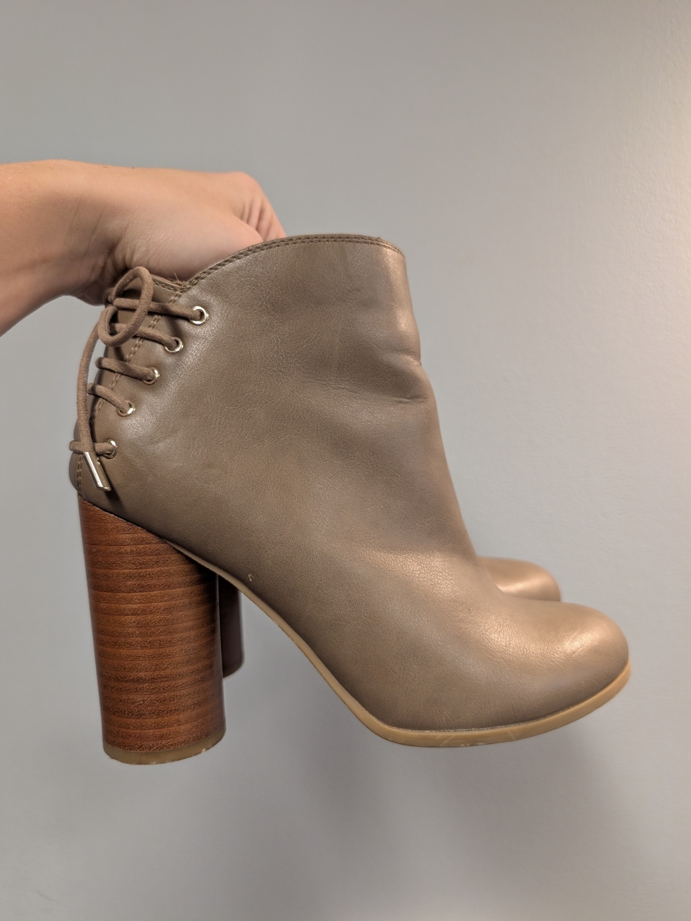 Call It Spring Taupe Lace-Up Rounded Ankle Booties 8